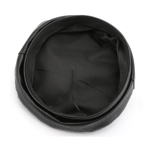 Japanese Style Black Solid Leather Beret Hat 日系黑色純色皮質貝雷帽 KCHT2421