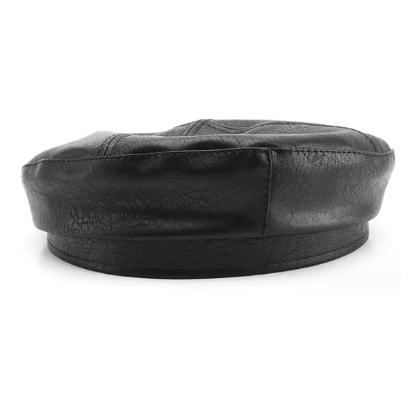 Japanese Style Black Solid Leather Beret Hat 日系黑色純色皮質貝雷帽 KCHT2421