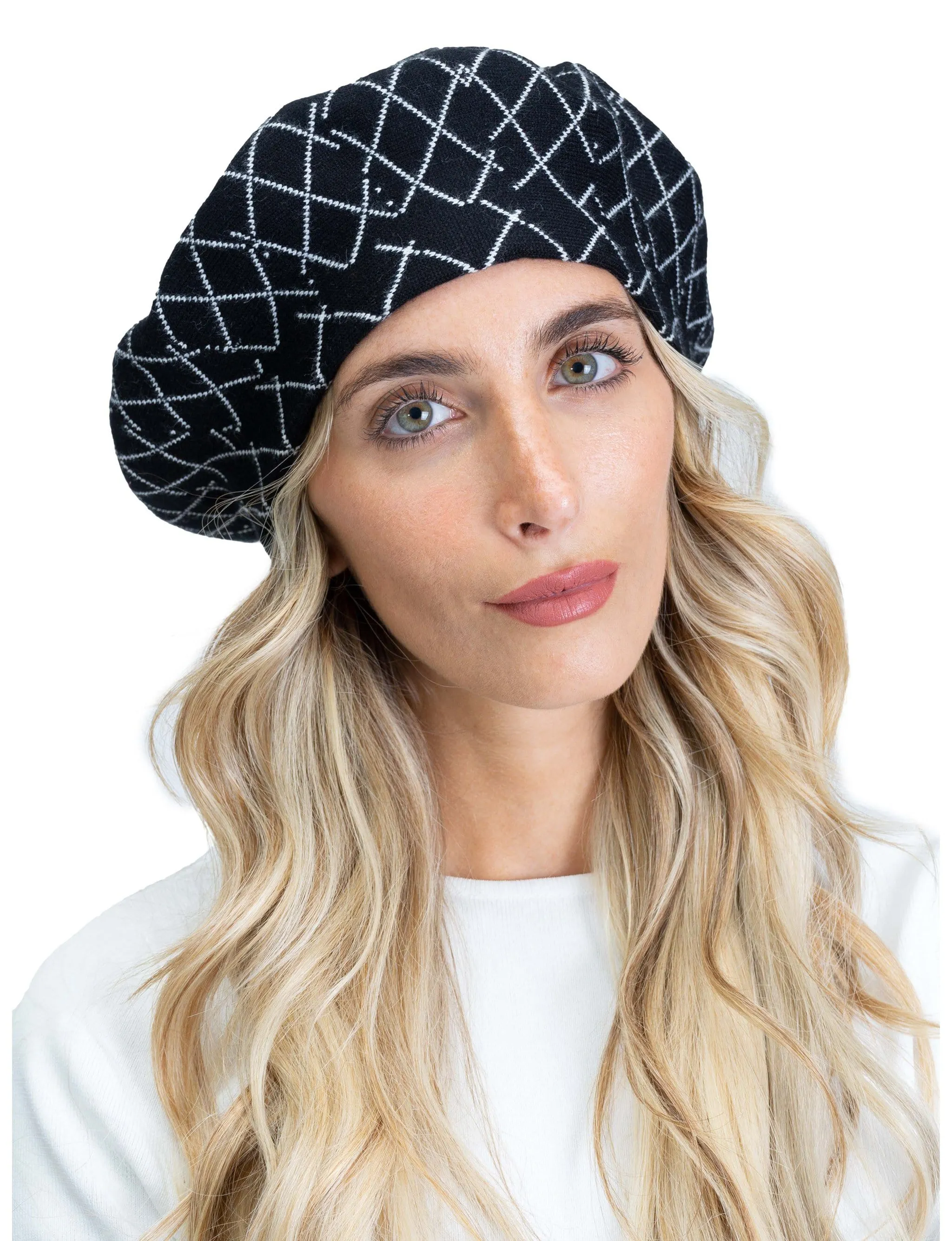 Jones New York Line Diamond Print Beret