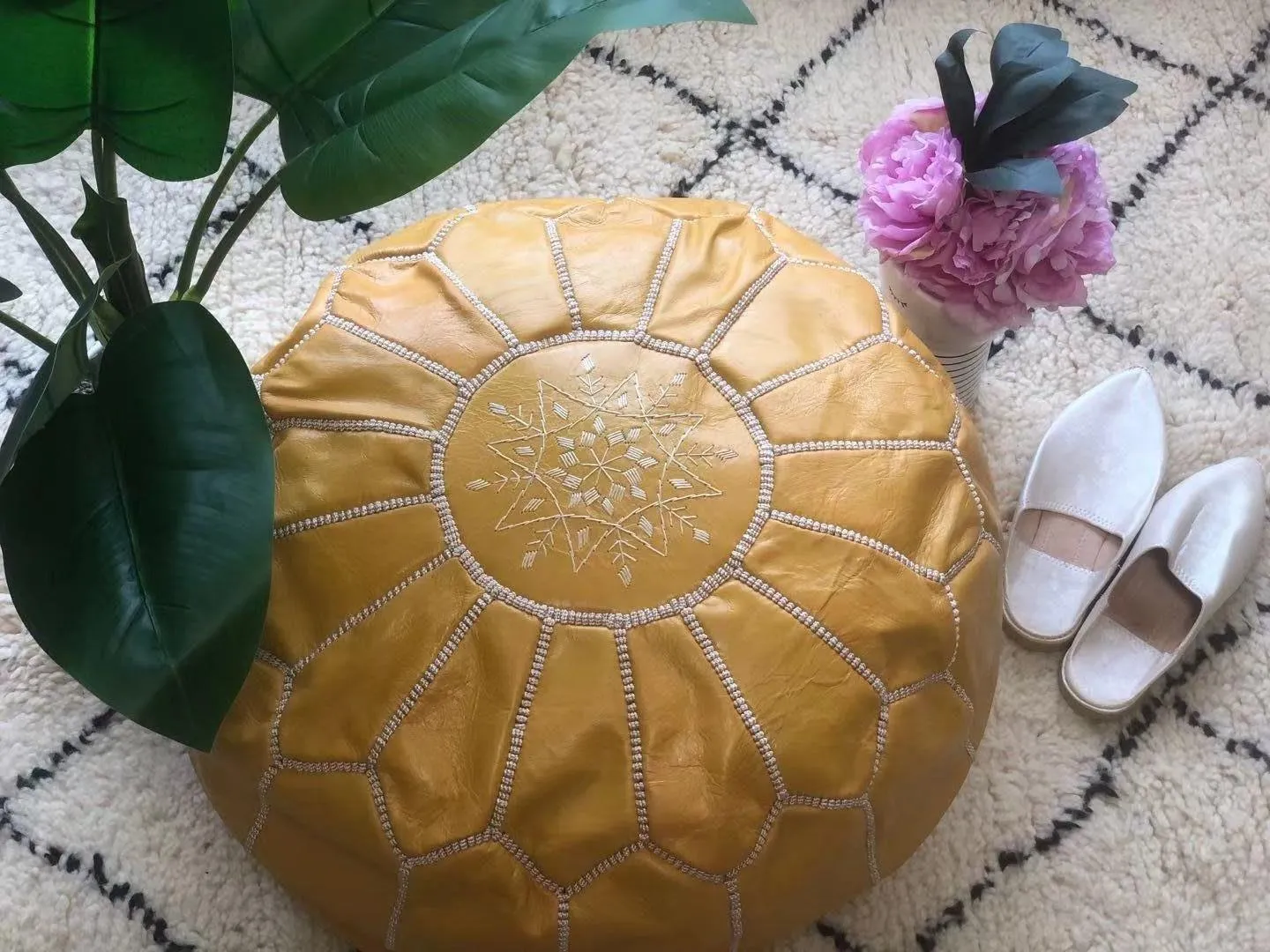 KESHMARK leather pouf , Handmade leather Pouf, Moroccan pouf, pouf footstool, unstuffed poufs, genuine leather pouf Light Yellow