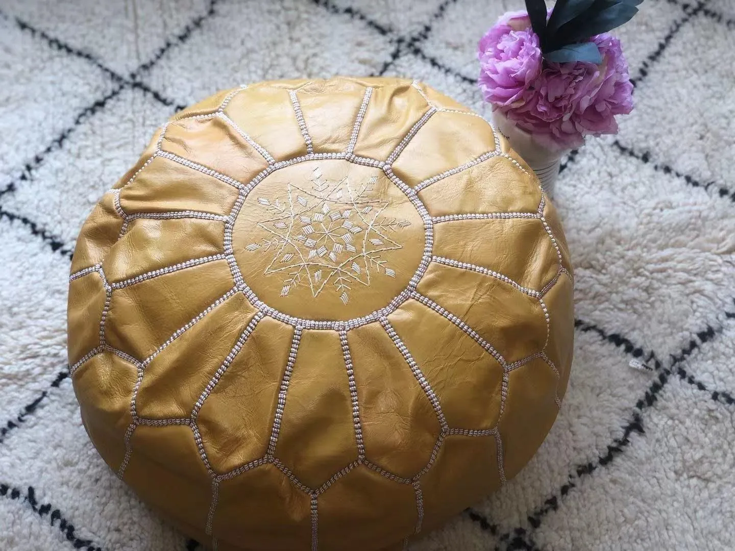 KESHMARK leather pouf , Handmade leather Pouf, Moroccan pouf, pouf footstool, unstuffed poufs, genuine leather pouf Light Yellow