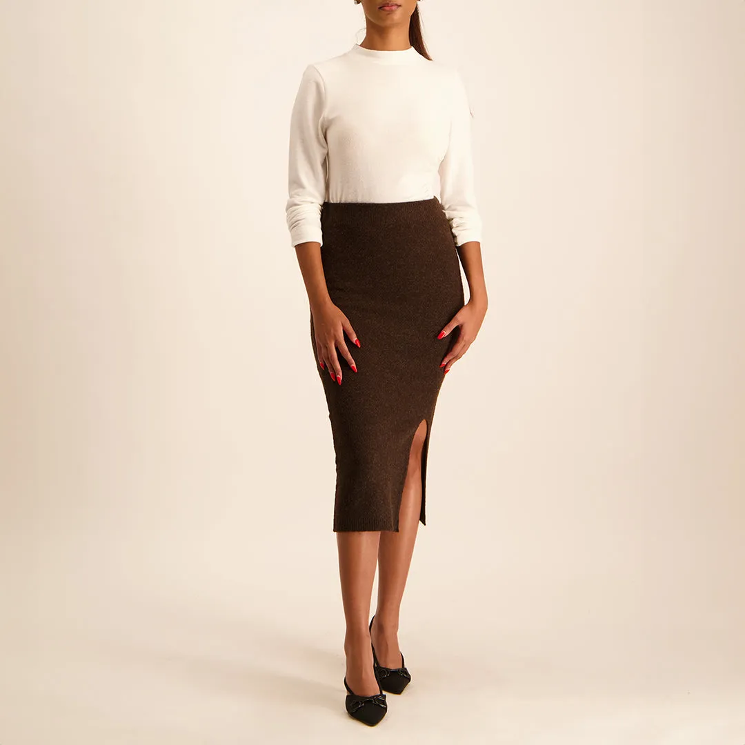 LADIES NOVA WHITE ASYMETRICAL KNITTED TOP WITH TURTLE NECK