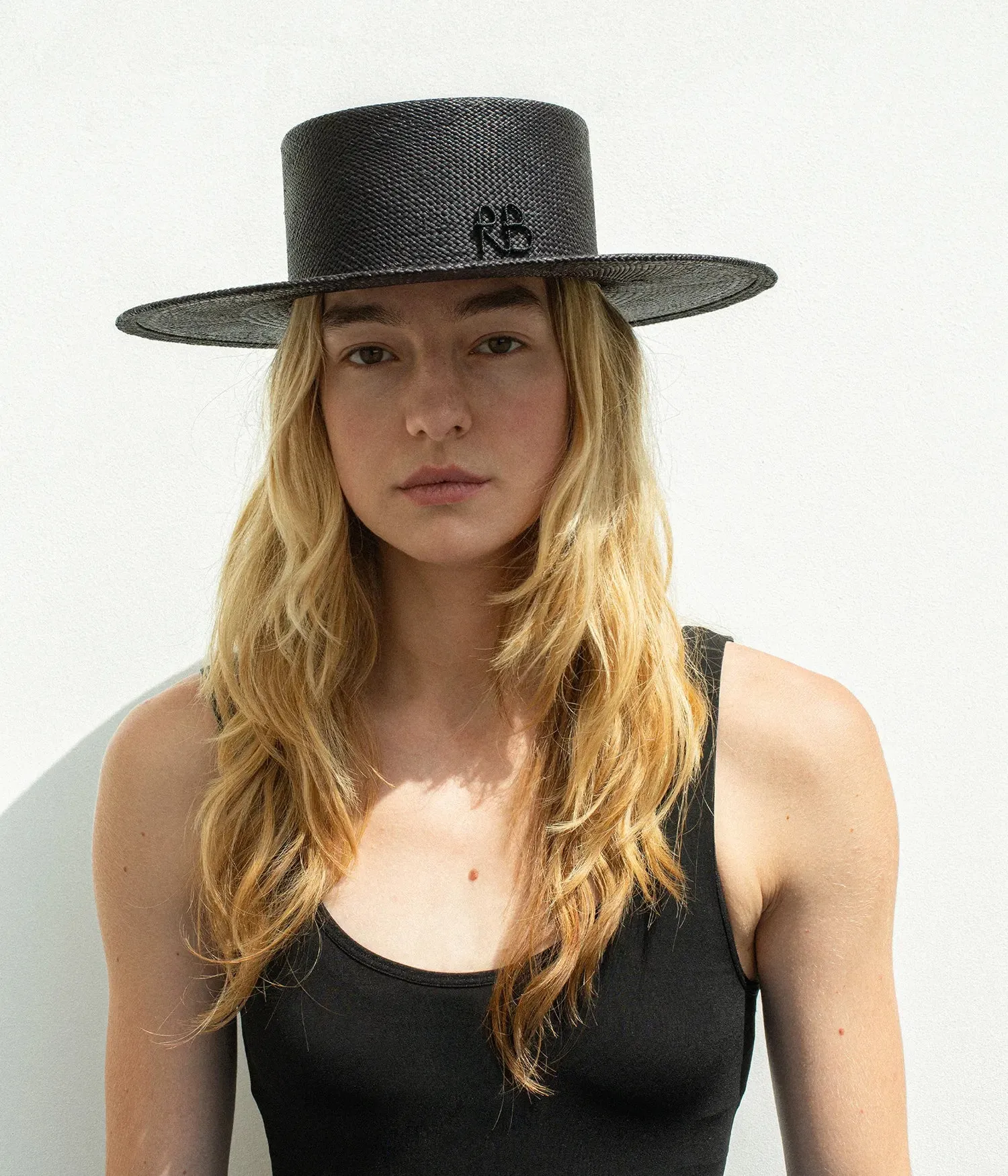 Logo-Embellished Straw Canotier Hat