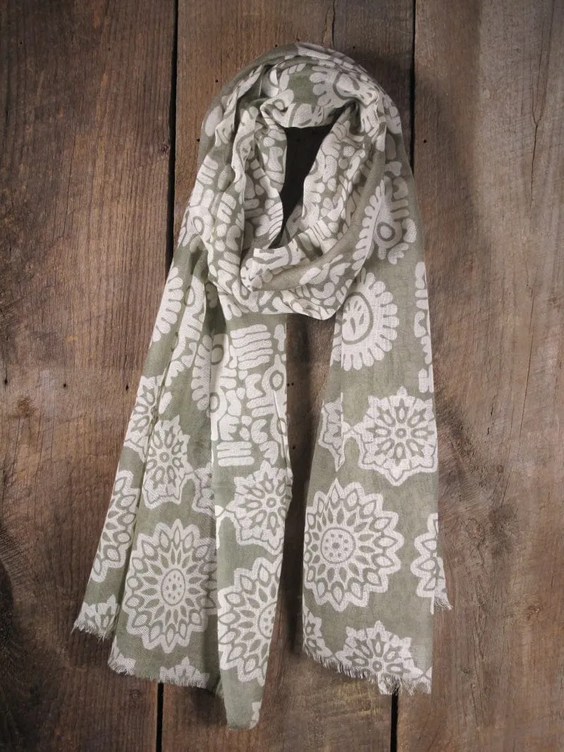 Medallion Print Lightweight 100% Wool Scarf - 8 Colors!