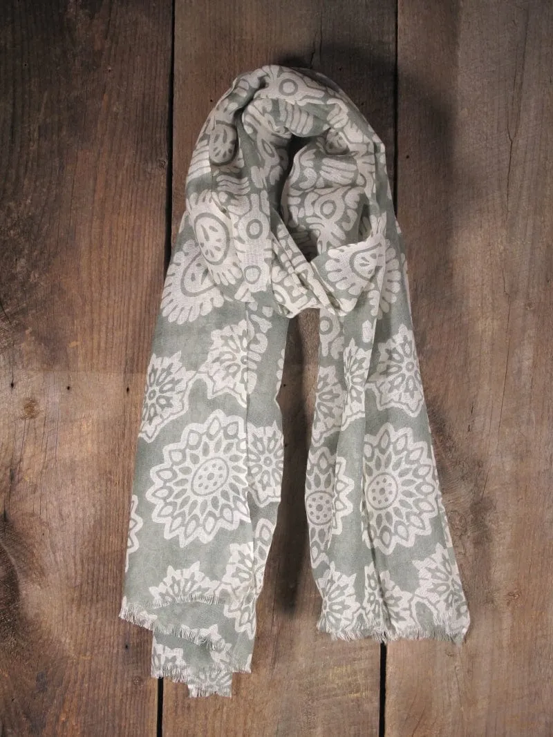 Medallion Print Lightweight 100% Wool Scarf - 8 Colors!