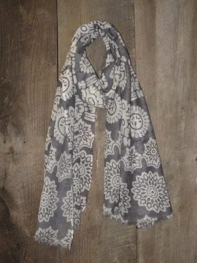 Medallion Print Lightweight 100% Wool Scarf - 8 Colors!