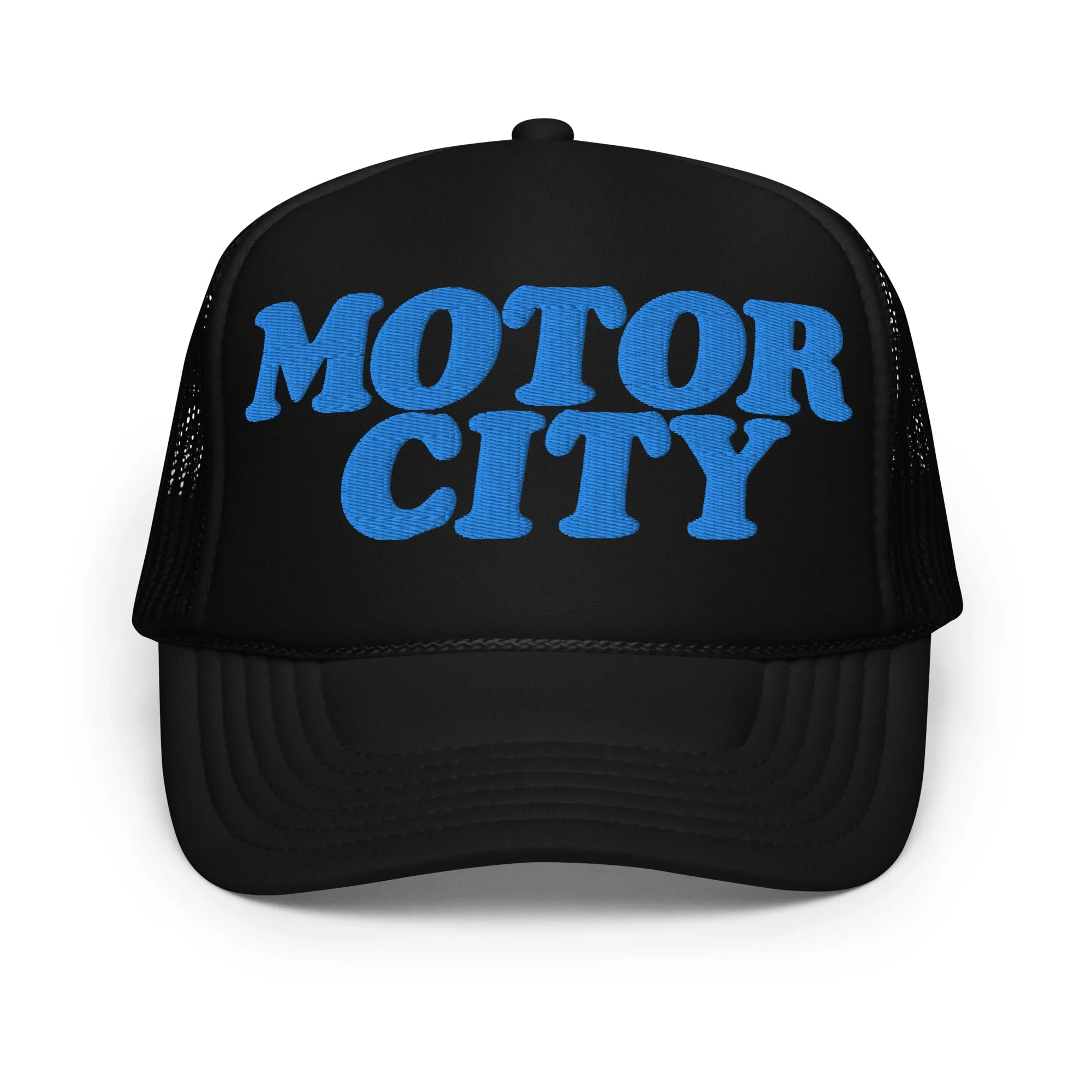 Motor City Foam Trucker Hat - Black - Embroidered with Blue