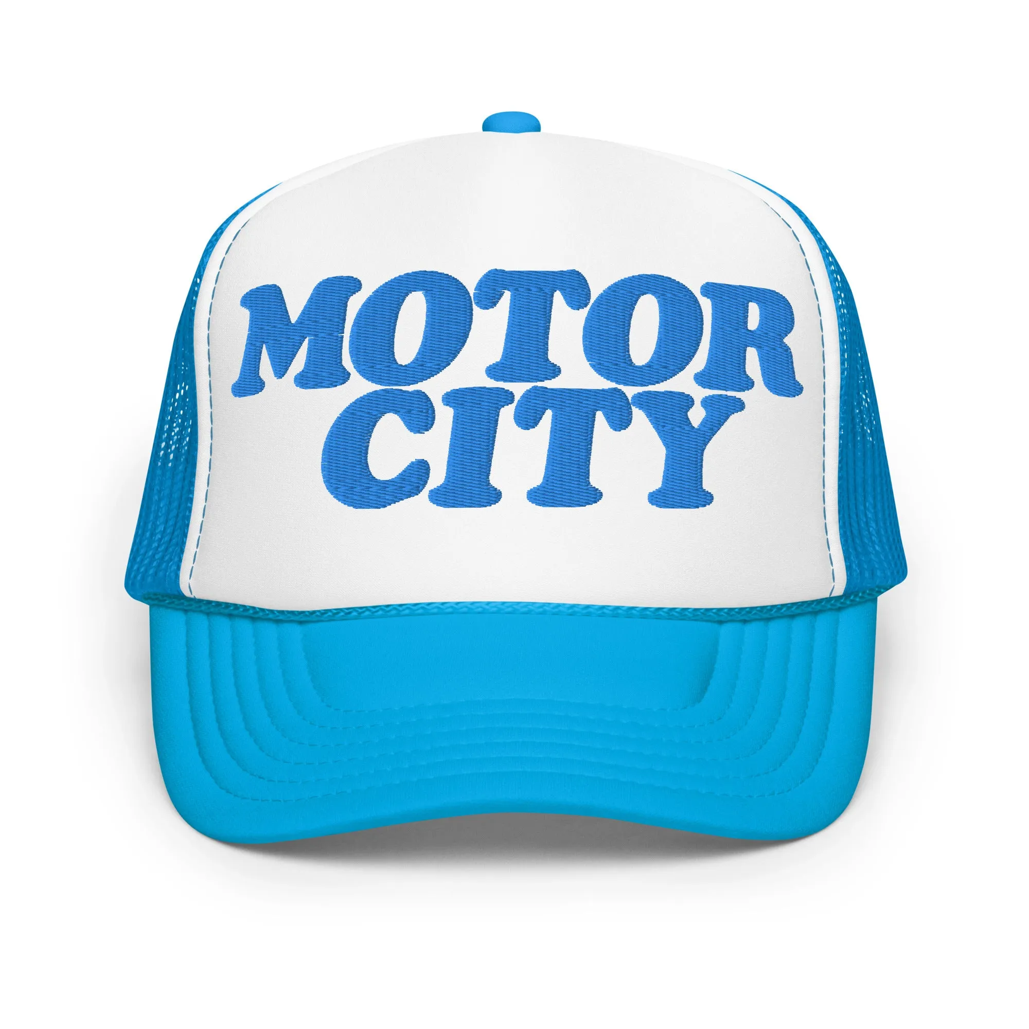 Motor City Foam Trucker Hat - Blue and White  - Embroidered with Blue