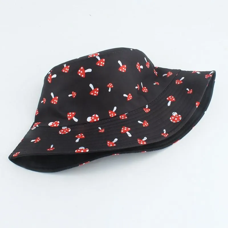 Mushroom Printed Foldable Bucket Hat Beach Sun Hats Streetwear Hat