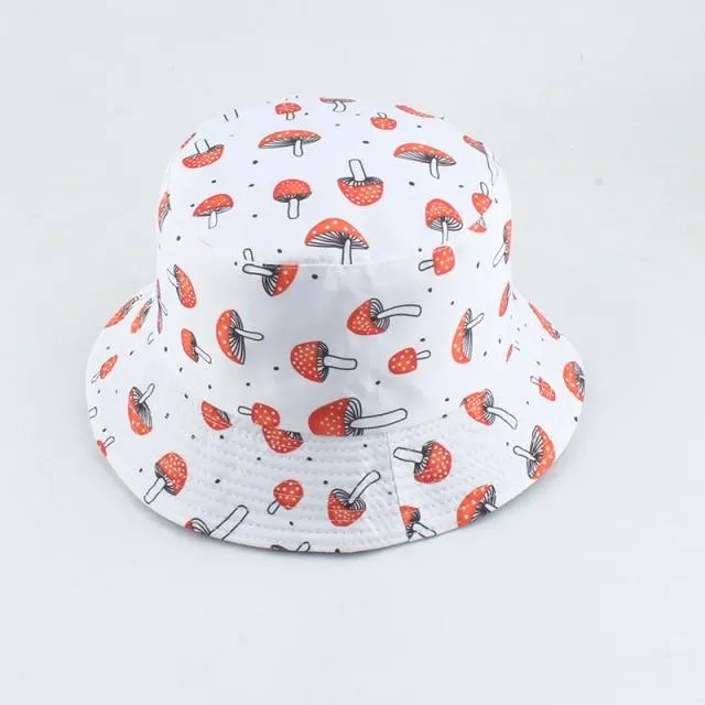 Mushroom Printed Foldable Bucket Hat Beach Sun Hats Streetwear Hat