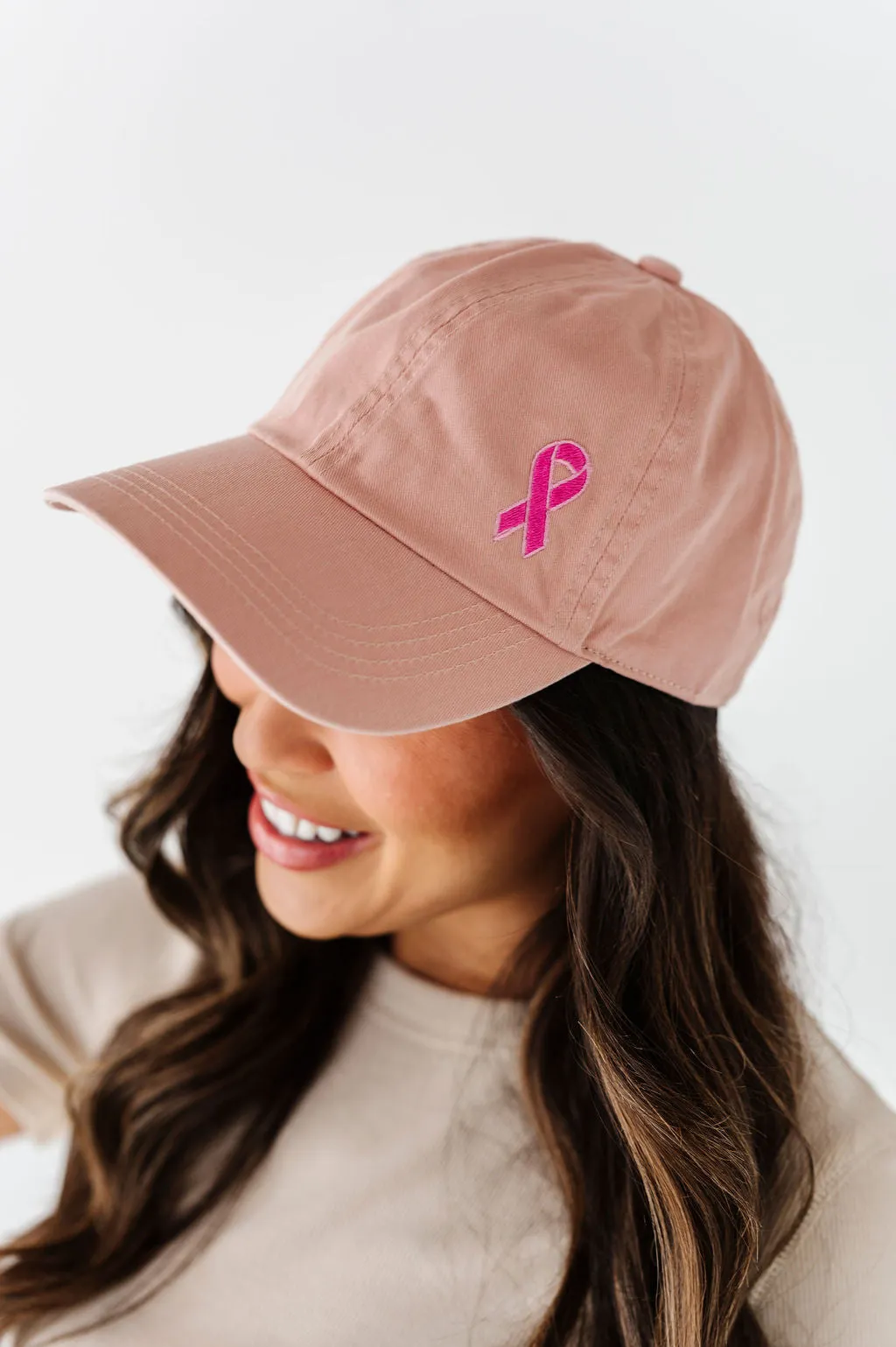 Pink Ribbon Baseball Cap in Dusty Pink