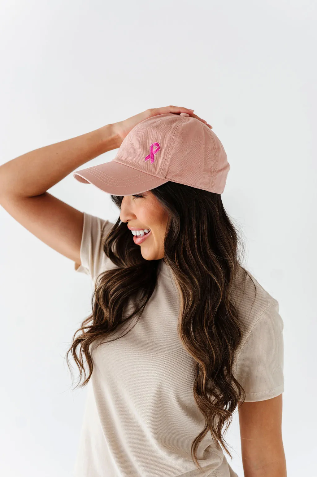 Pink Ribbon Baseball Cap in Dusty Pink