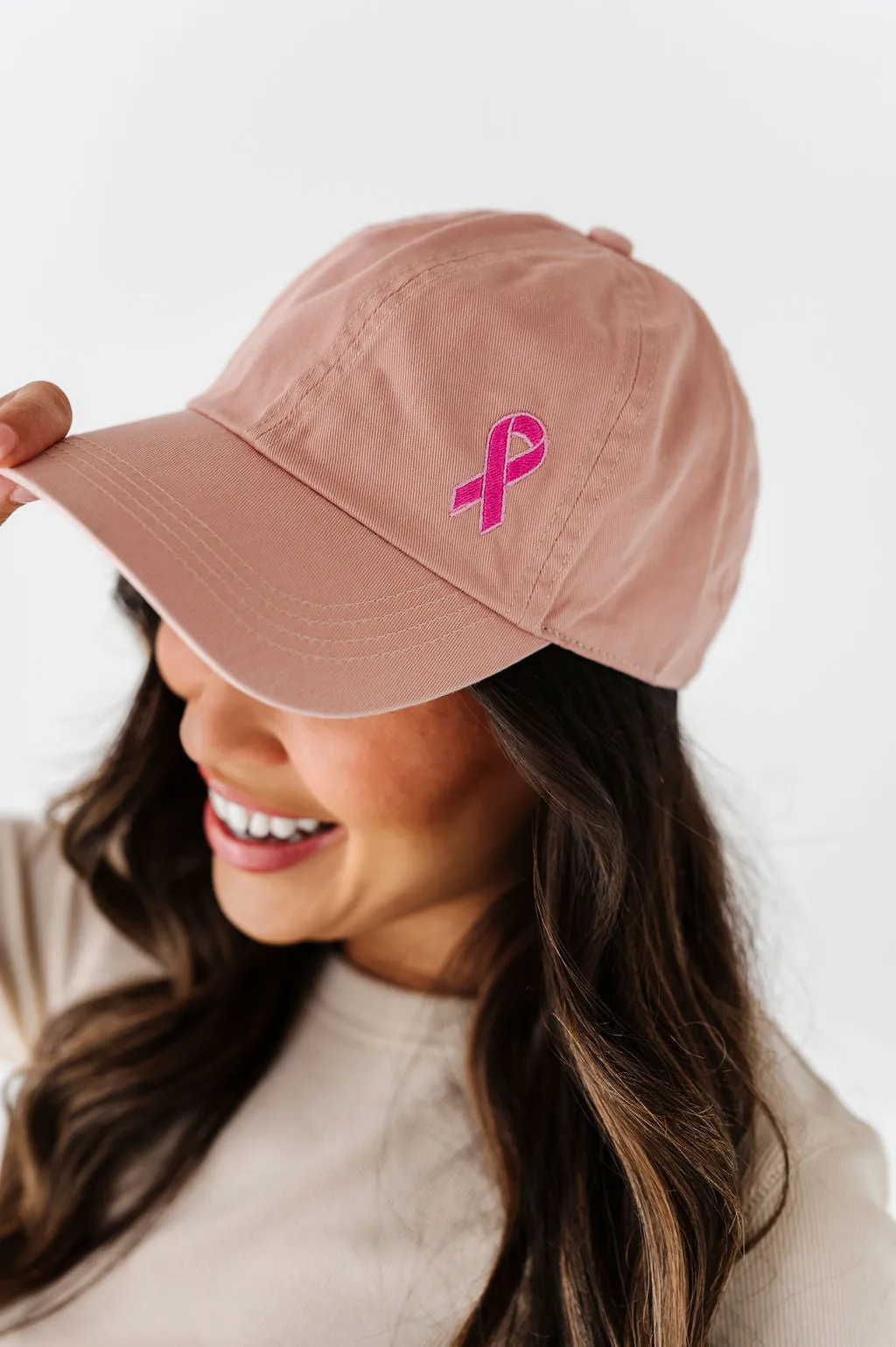 Pink Ribbon Baseball Cap in Dusty Pink