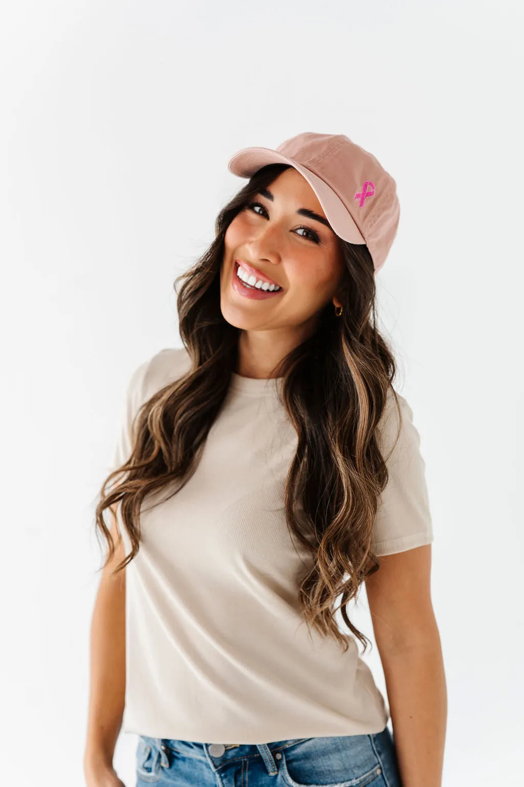 Pink Ribbon Baseball Cap in Dusty Pink