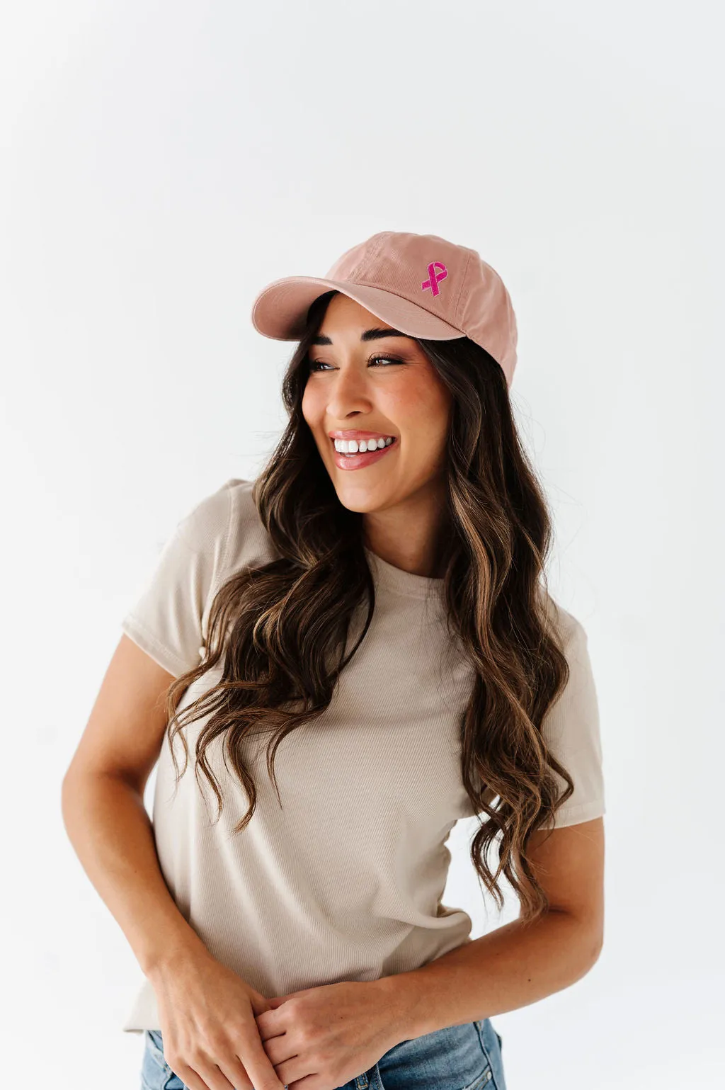 Pink Ribbon Baseball Cap in Dusty Pink