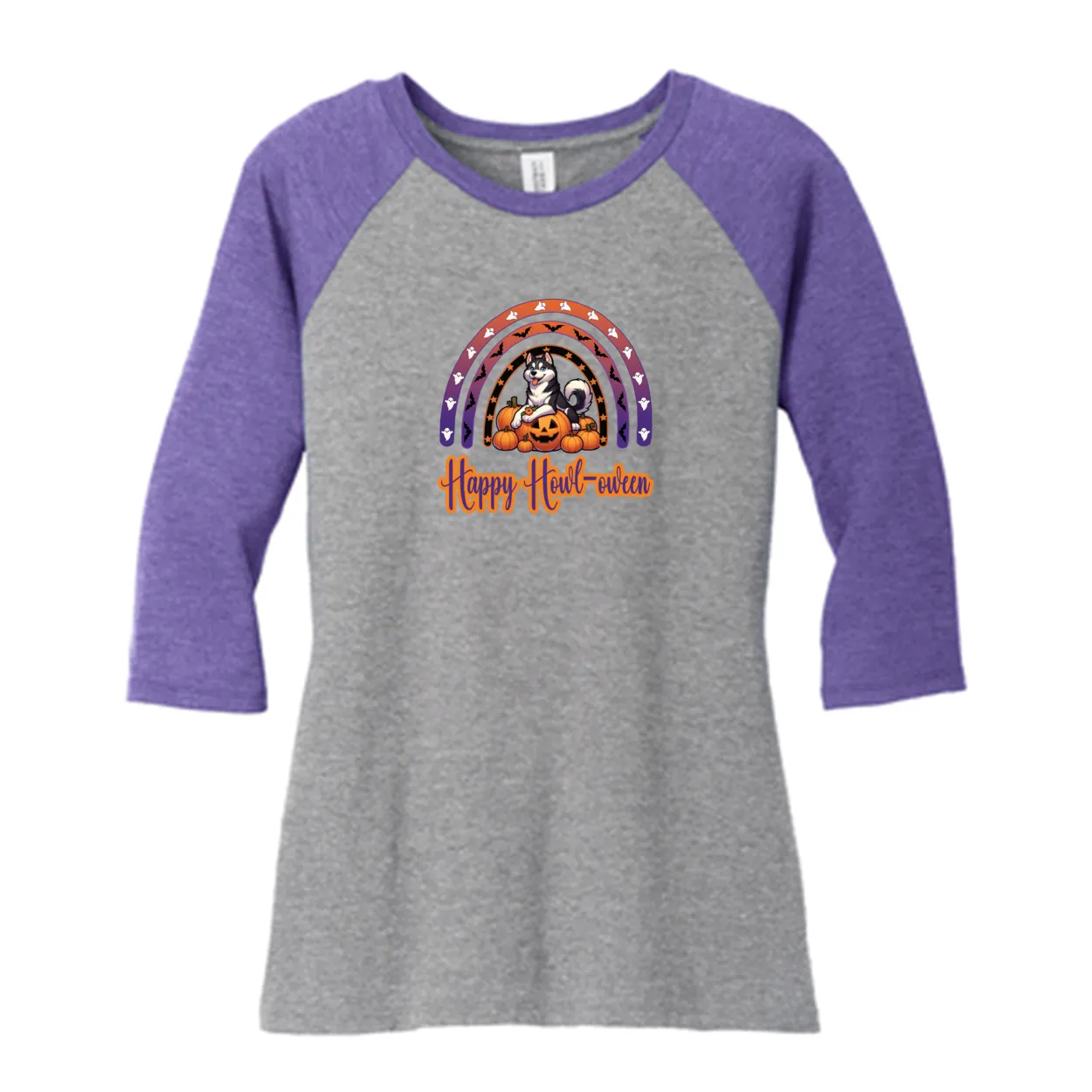 Siberian Husky Howl-oween  DM136L District ® Women’s Perfect Tri ® 3/4-Sleeve Raglan