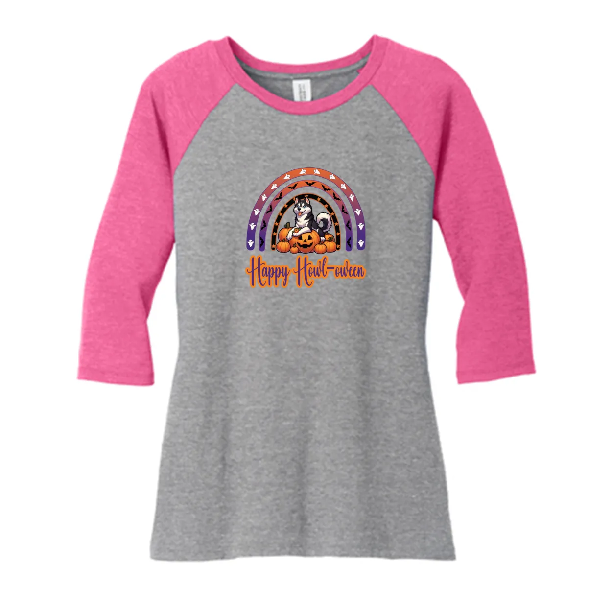 Siberian Husky Howl-oween  DM136L District ® Women’s Perfect Tri ® 3/4-Sleeve Raglan