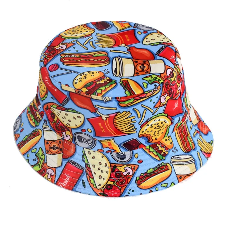 Summer Fisherman Hat Reversible Men Bucket Hats For Women Cap Bob Panama Female Hip Hop Bucket Cap Vintage Printed Fishing Hat