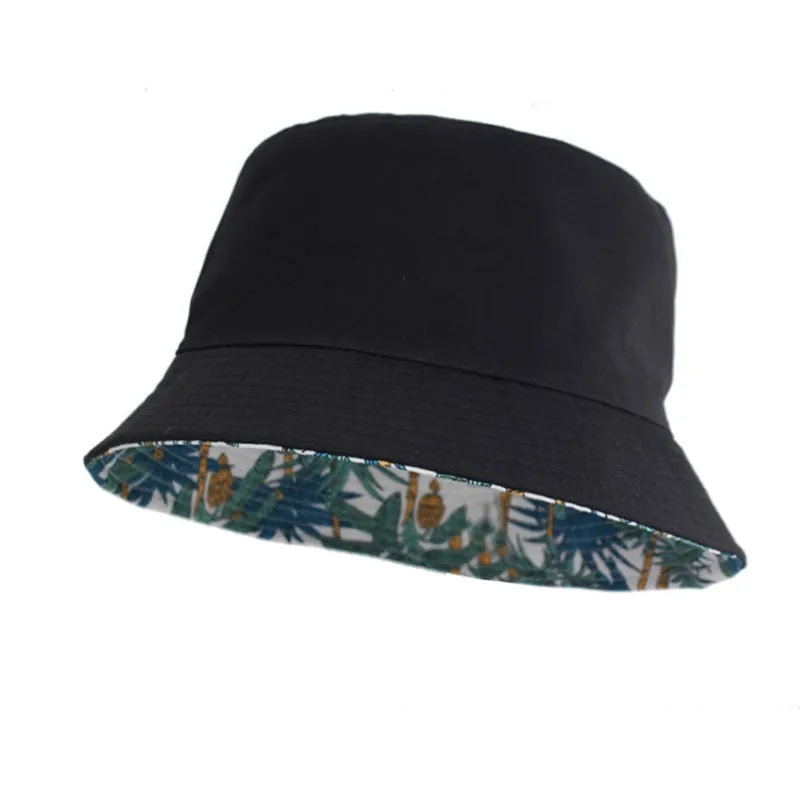 Summer Fisherman Hat Reversible Men Bucket Hats For Women Cap Bob Panama Female Hip Hop Bucket Cap Vintage Printed Fishing Hat