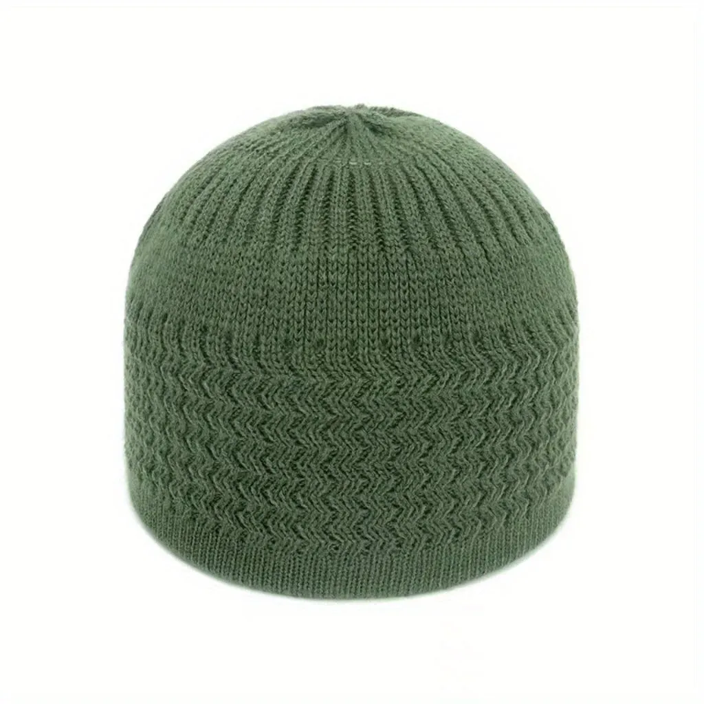 Unisex Acrylic Knitted Beanie Cap - Soft, Warm, Wavy Jacquard Dome Design - Ideal Gift for Spring and Autumn, Muslim Pullover Style, Casual Wear for Men and Women