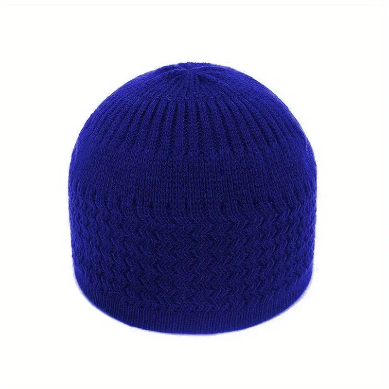 Unisex Acrylic Knitted Beanie Cap - Soft, Warm, Wavy Jacquard Dome Design - Ideal Gift for Spring and Autumn, Muslim Pullover Style, Casual Wear for Men and Women