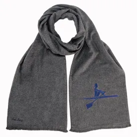 Wool scarf with embroidered navy blue sculler